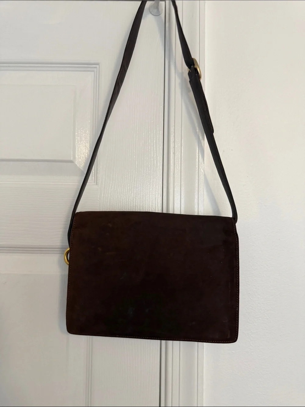 Gucci Dark Brown Suede Messenger Bag with Gold Hardware